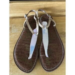 Sam Edelman Thong Sandals Size 8 Vegan Leather Low Brown Silver‎